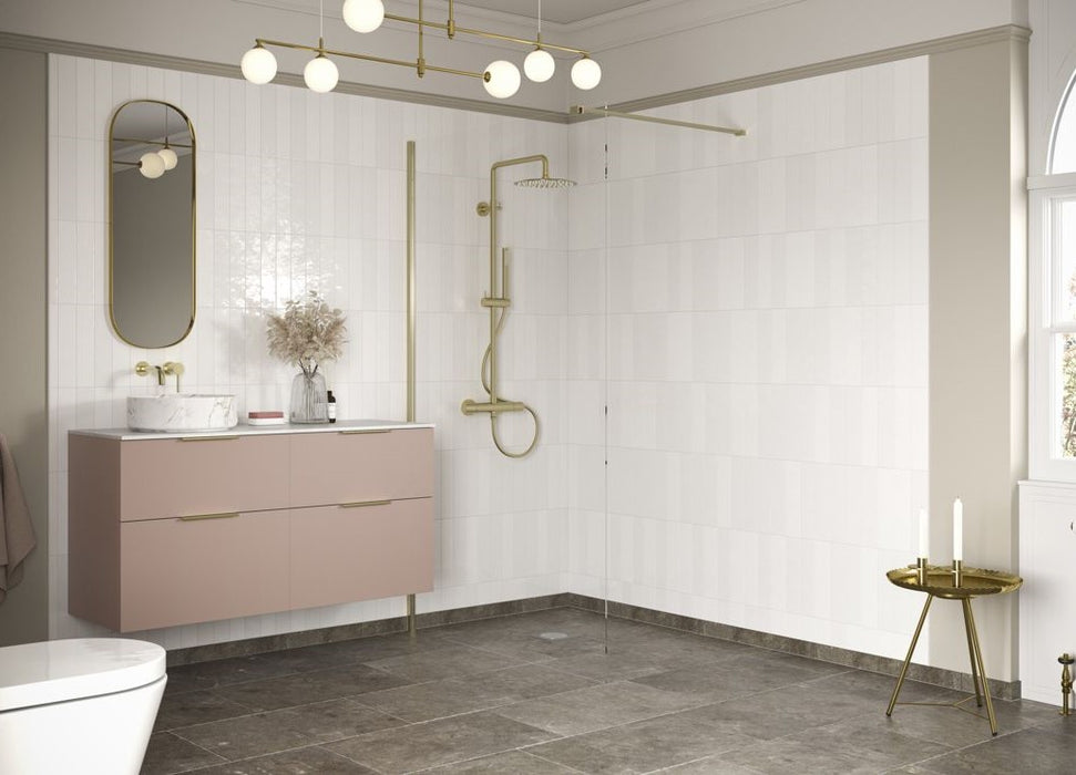 Roma 8 Brushed Brass Profile Wetroom Panel with optional side panel