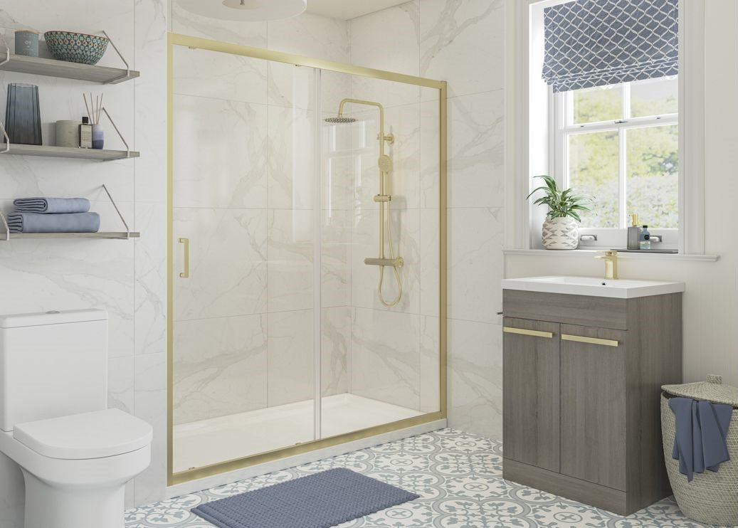 Brushed Brass Sliding Shower Door Gold Shower Door Luxury Bathrooms