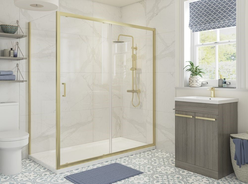 Roma Brushed Brass Sliding Shower Door Gold Shower Door Luxury