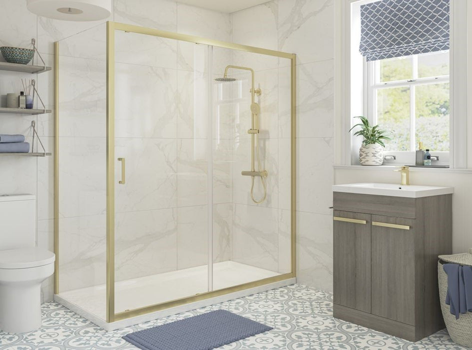 Roma 6mm Brushed Brass Sliding Shower Door with Optional Side Panel