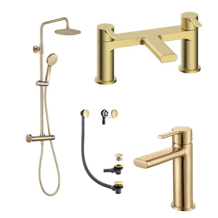 Brushed Brass Bathroom Taps and Shower Set (Round)