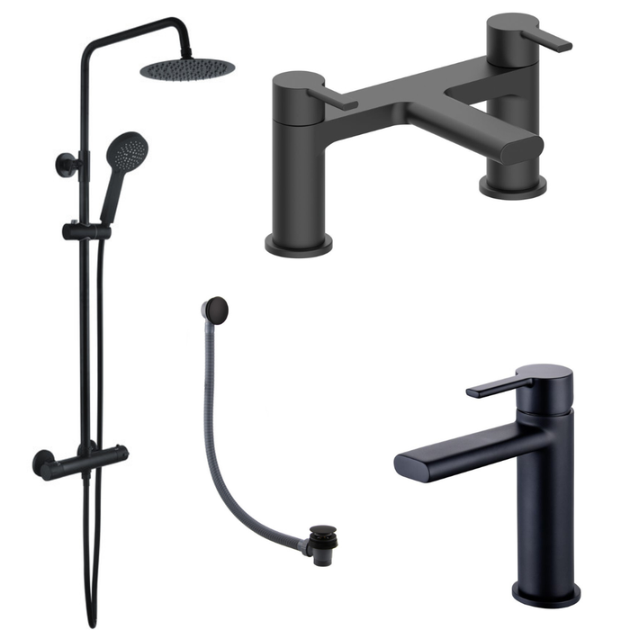 Matt Black Bathroom Taps and Shower Set (Round)