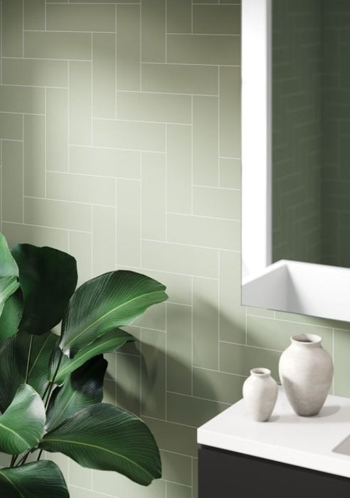 Fibo Urban Olive Green Straight Herringbone Bathroom Wall Panel