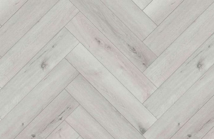 PREMIUM 6.5mm Silver Grey Herringbone Click Luxury Vinyl Flooring - 640x128mm