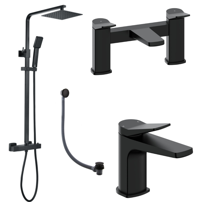 Matt Black Bathroom Taps and Shower Set (Square)