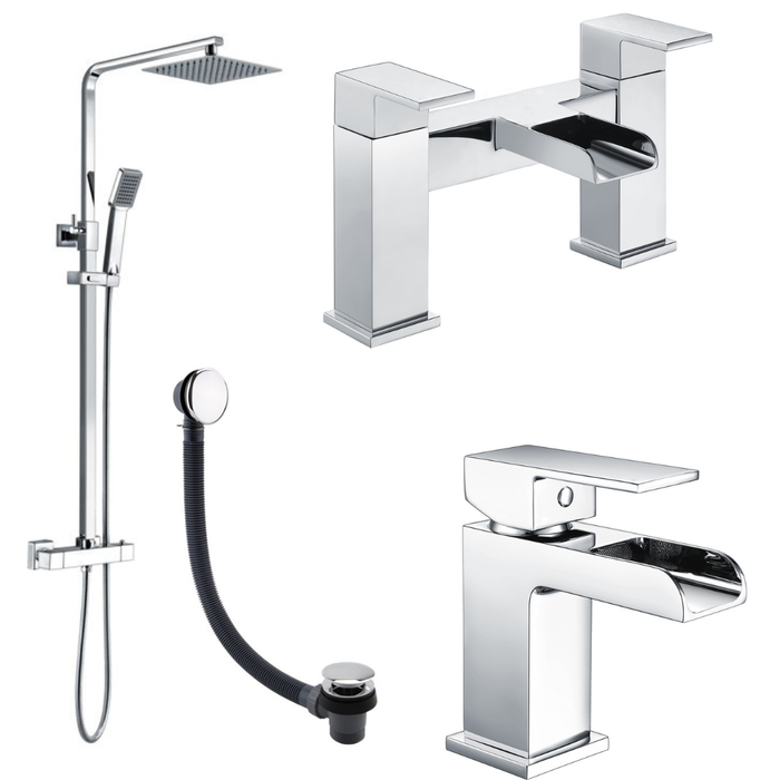 Chrome Bathroom Taps and Shower Set (Square)