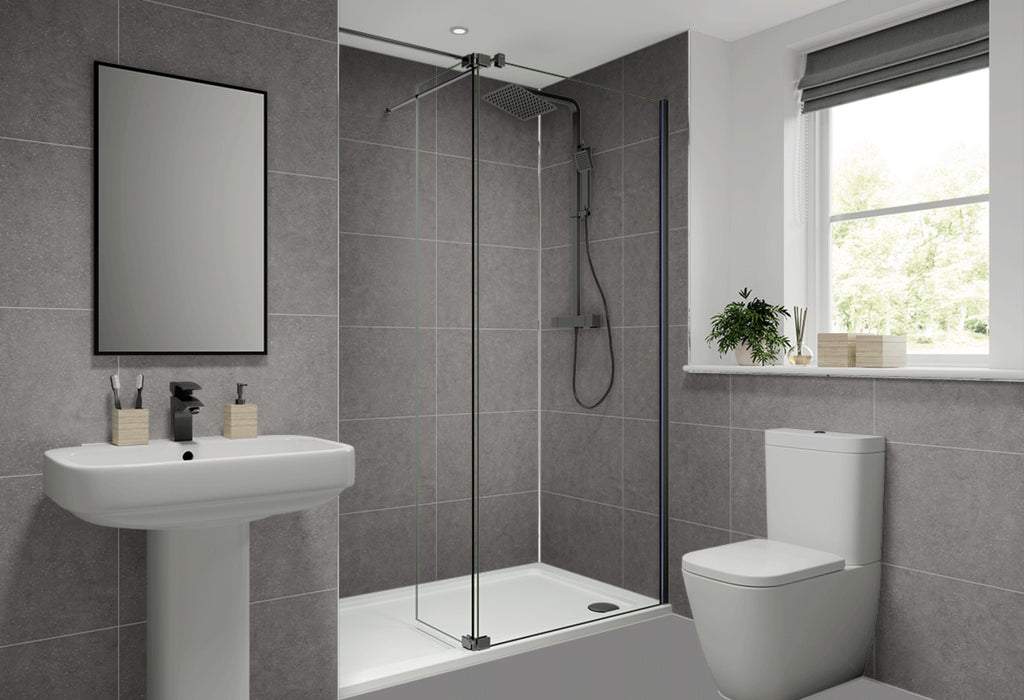 Multipanel Grey Mineral Tile Effect Bathroom Wall Panel (598 x 2400mm)