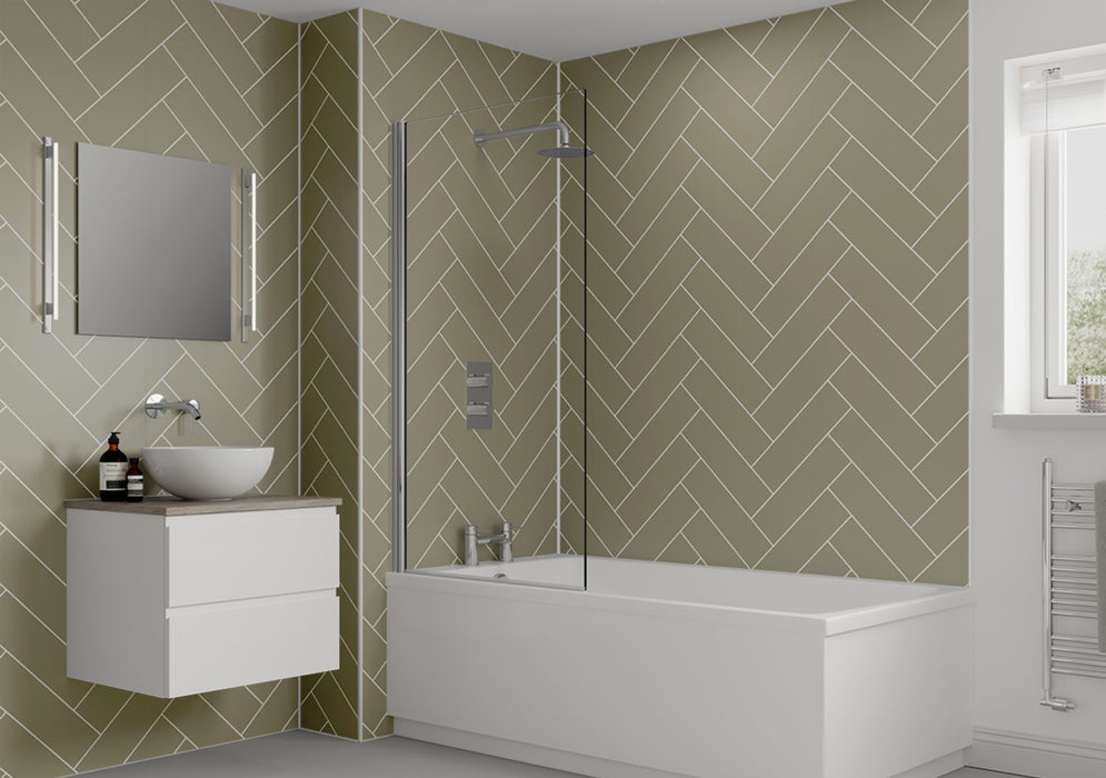 Multipanel Sage Green Herringbone Tile Effect Bathroom Wall Panel