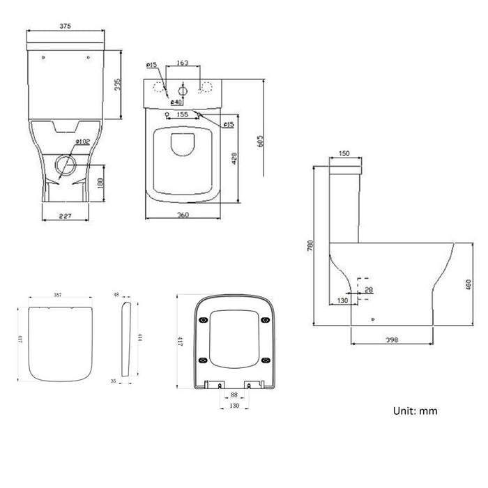 Aruzi Comfort Close Coupled Toilet with Soft Close Sea