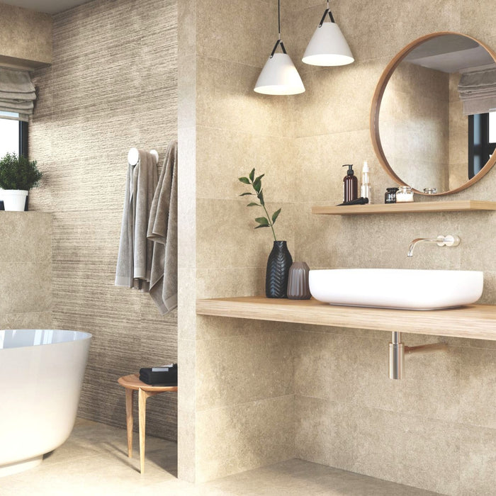 BLISS CREAM Stone Effect Bathroom Tiles