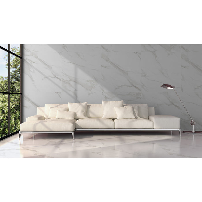 Calacatta Polished Marble Effect Floor And Wall Tile - 30x60/60x60cm and 60x120cm
