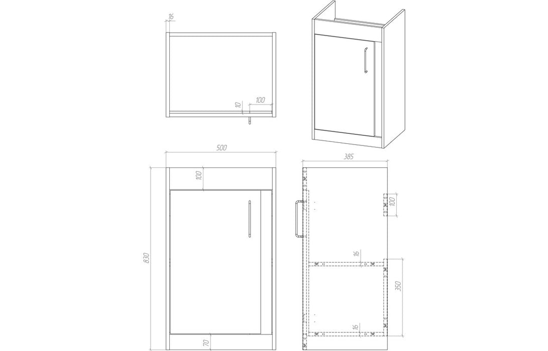 Elite 510mm Floor Standing Vanity Unit Inc. Basin - Matt Light Grey