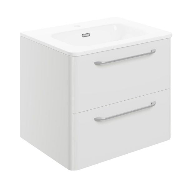 Grande 610mm Gloss White Wall Hung Basin Unit with Integrated LED Lighting