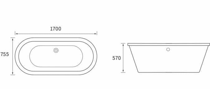 Kensington Modern Freestanding White Bath 1700mm x 755mm