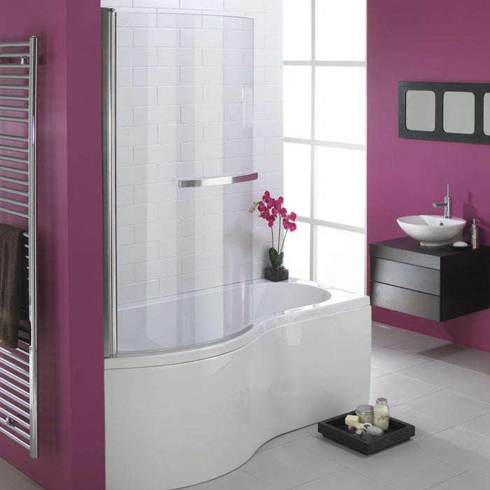 Luxury P Shaped 1700x900mm Shower Bath with 6mm Bath Screen and Towel Rail