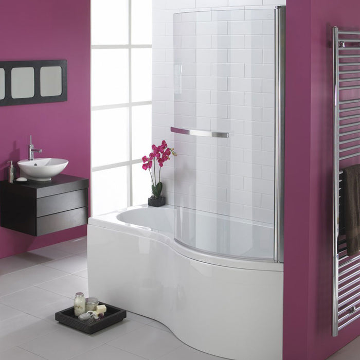 Luxury P Shaped 1700x900mm Shower Bath with 6mm Bath Screen and Towel Rail