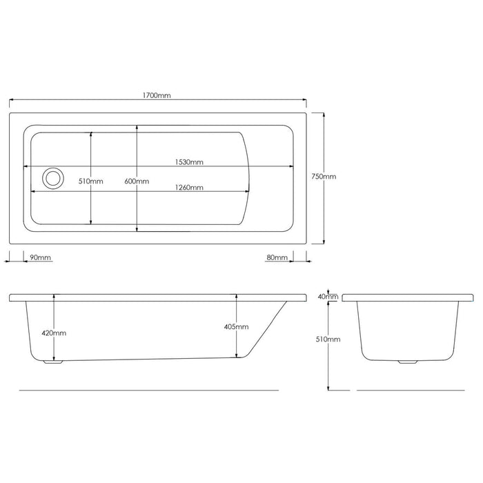 Luxury Rectangular Modern Single Ended Shower Bath