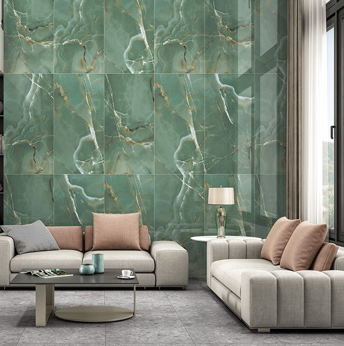 LAVISH GREEN Onyx Effect Wall and Floor Tile - 60x120cm