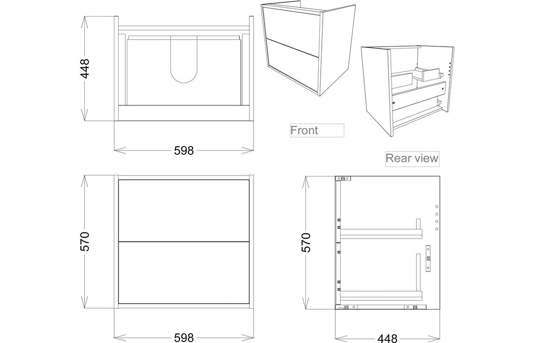 Peru 600mm 2 Drawer Wall Hung Vanity Unit Including Basin- Oak