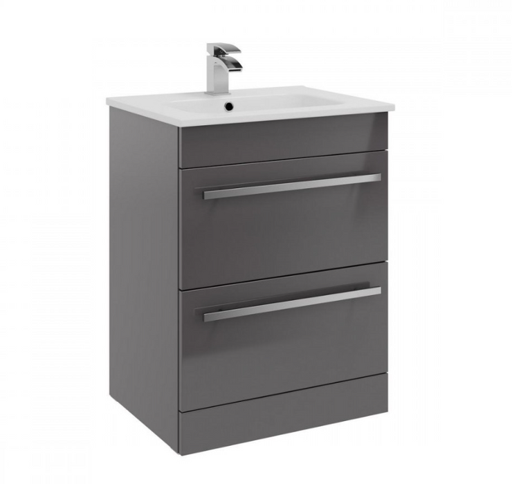 Pure Two Drawer Gloss Grey Floorstanding Vanity - Multiple Sizes - Optional Tall Unit