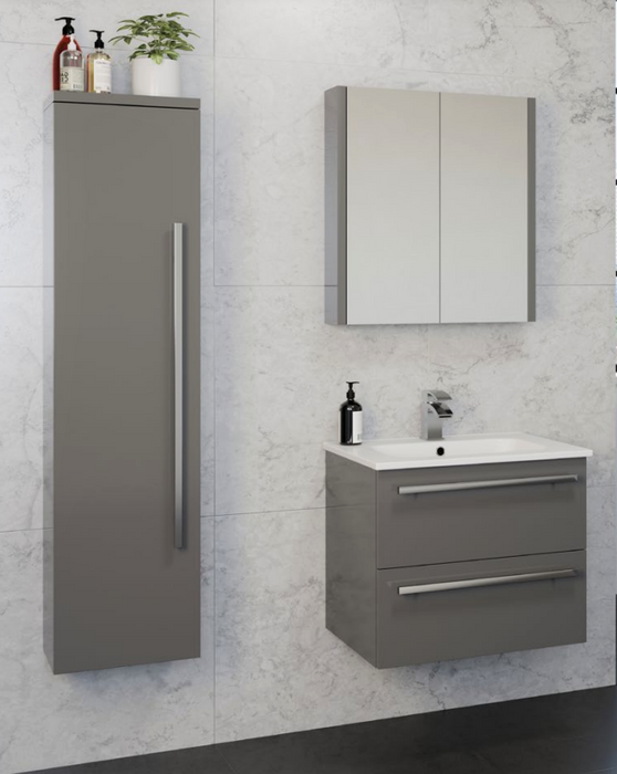 Pure Gloss Grey Two Drawer Wall Hung Vanity - Multiple Sizes - Optional Tall Unit
