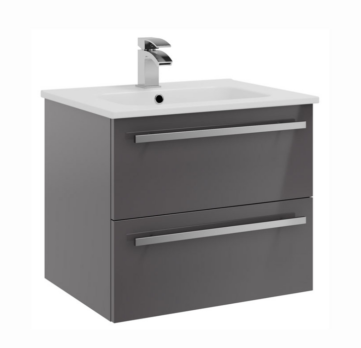 Pure Gloss Grey Two Drawer Wall Hung Vanity - Multiple Sizes - Optional Tall Unit
