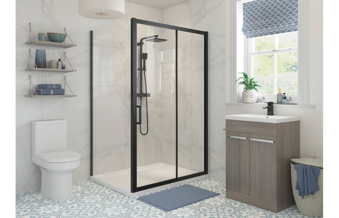 Luxury Matt Black Sliding Shower Door with Optional Side Panel - Multiple sizes available