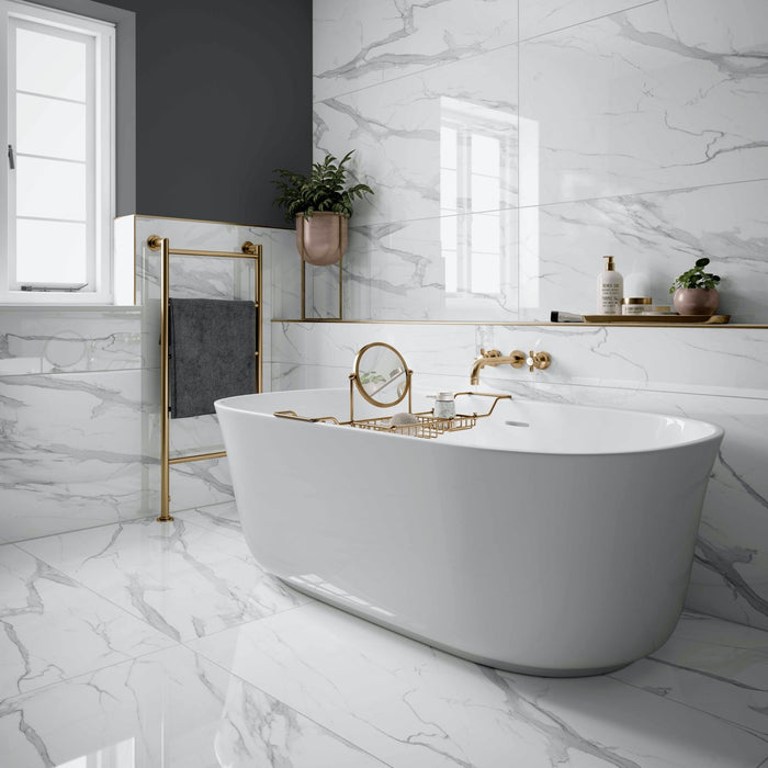 Roma Super Polished Marble Effect Porcelain Floor And Wall Tile - 60x120cm