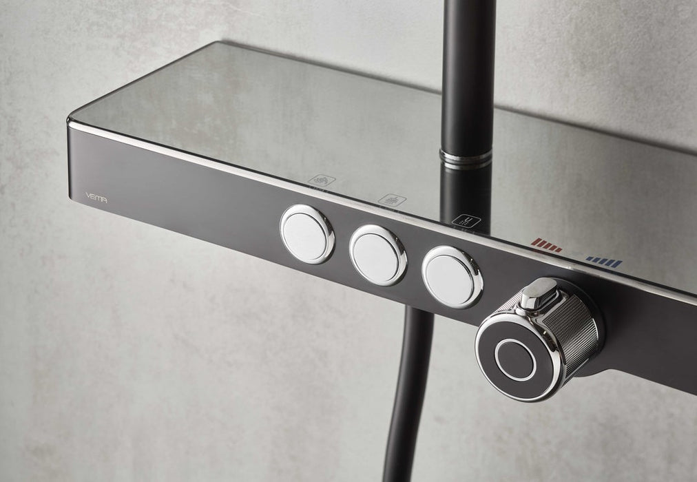 Vema Luxury Chrome Thermostatic Shower Column with Shelf